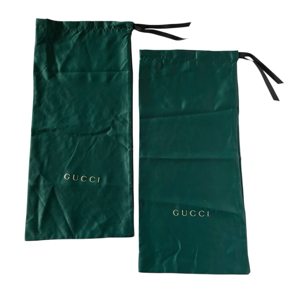Gucci set of dark green silky polyester rectangular shoe storage drawstring bags